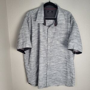 Across The Pond Men's Gray Marbled Short Sleeved Button Up Shirt Size 3X